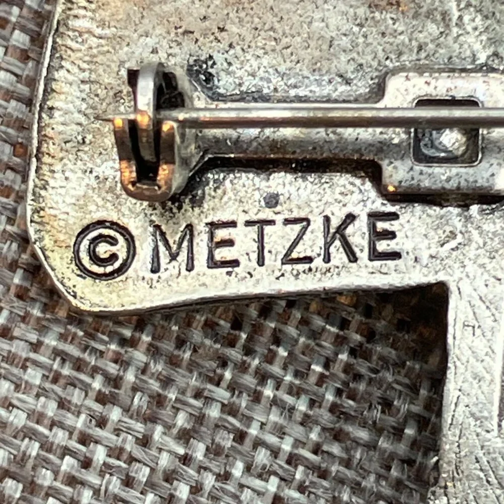 Metzke Pewter Mushroom Brooch Pin 1.5 In Vintage Signed Retro Dotted Textured - Picture 4 of 7